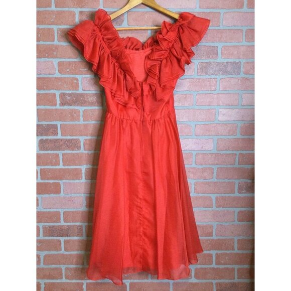 Vintage Lilli Diamond Women's Ruffled Neck Fit & Flare Dress Formal Red Size 2 - Picture 3 of 8